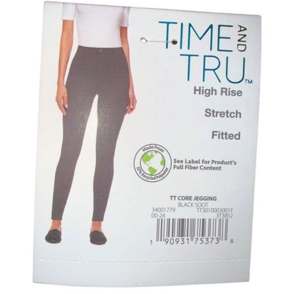 Time and Tru Women's High-Rise Stretch Denim Skinny Jeggings, Size L 12/14 Black - Picture 4 of 4